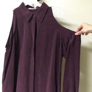 Equipment Nixie Open Shoulder Silk Collared Blouse